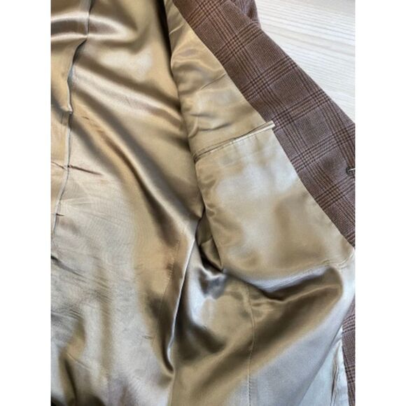 Burberry London Blazar Coat Men's Size 40R Brown Plaid Long Sleeve Front Button - Picture 5 of 11